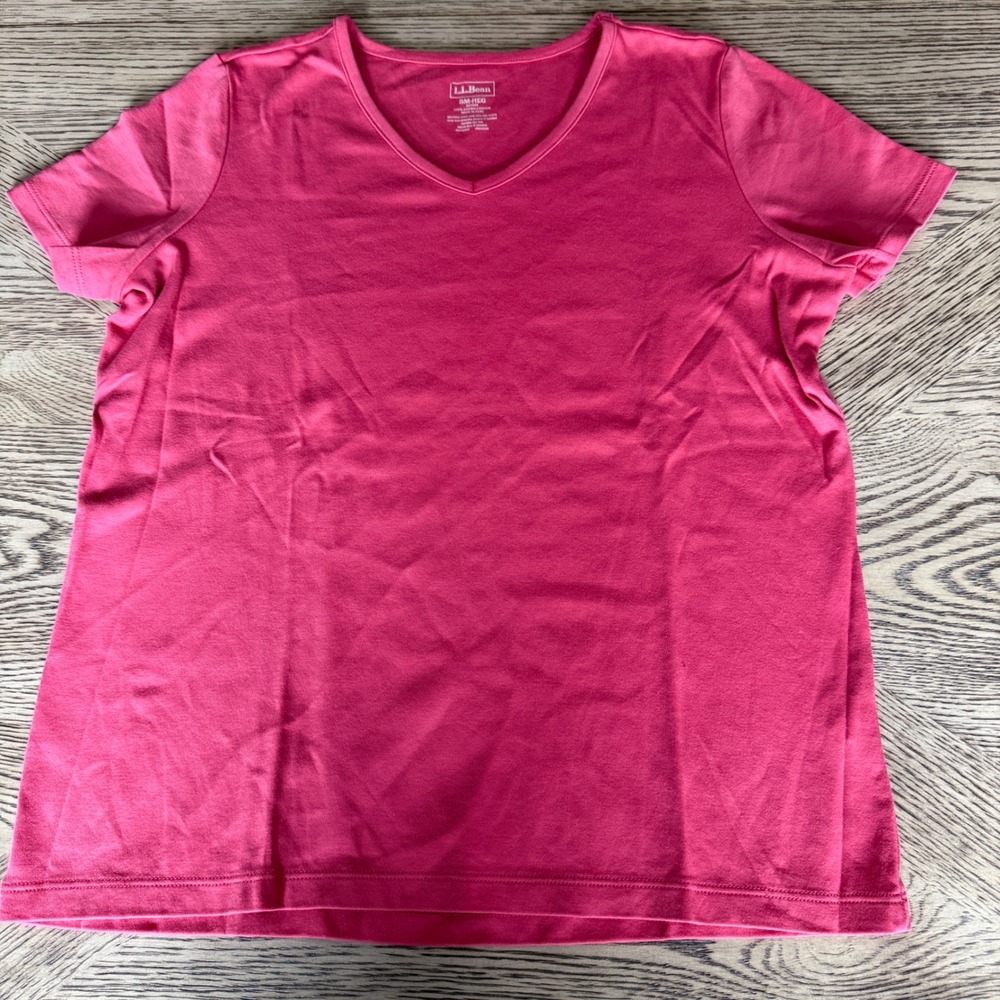 LL Bean Womens Supima Cotton V-Neck T-Shirt Pink Short Sleeve SM-REG 207246